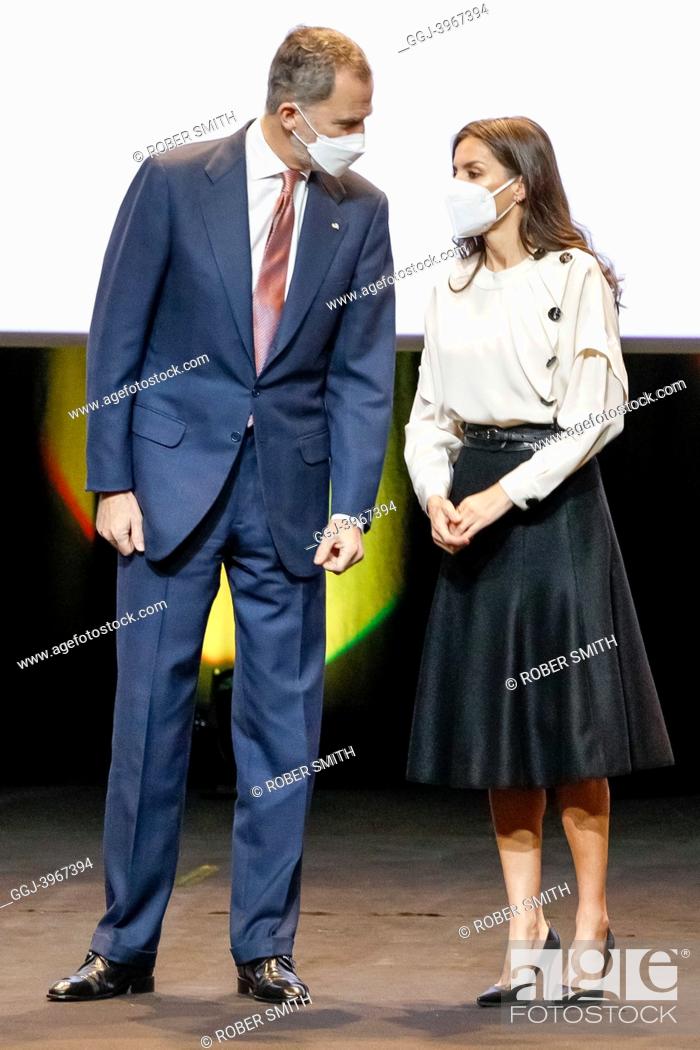 Stock Photo: King Felipe and Queen Letizia attend the innovation and design national awards at the congress palace in Valencia, Spain on the 6th of April of 2022.