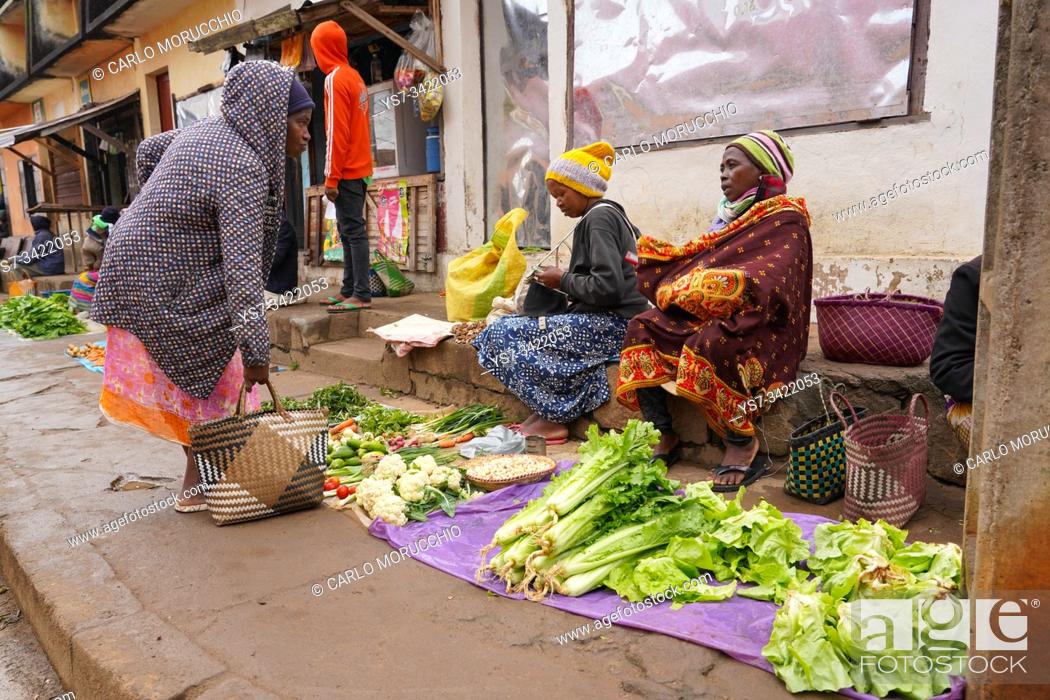 Stock Photo: Daily market at Ambozontany, upper Fianarantsoa, Ihorombe Region, Southern Madagascar.