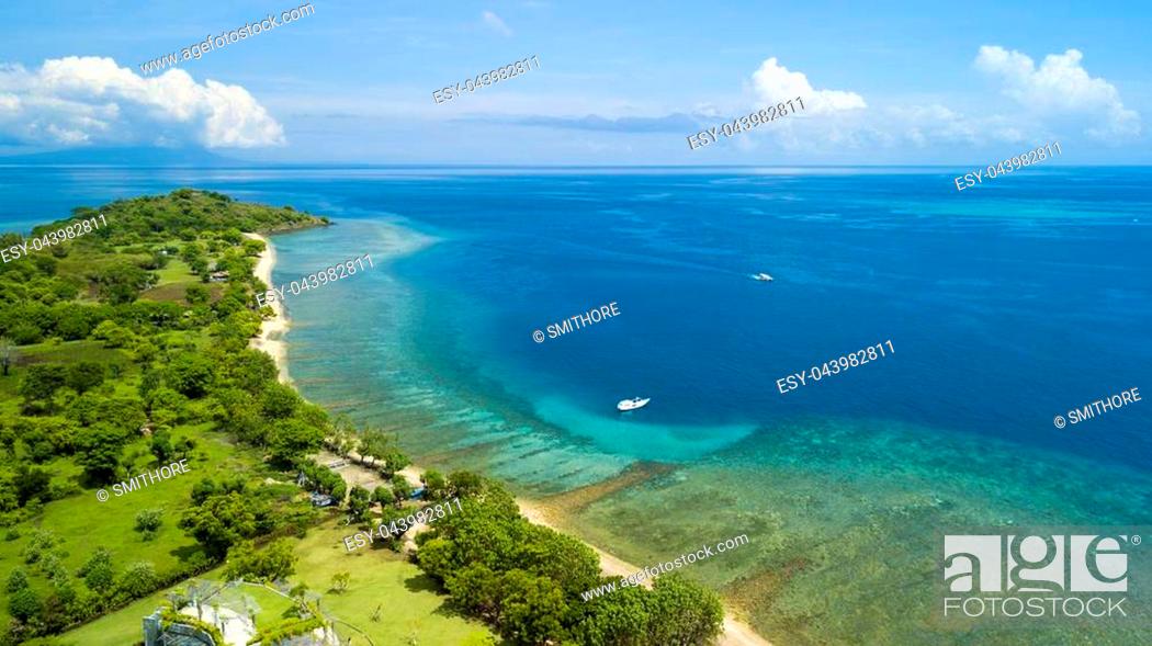 Stock Photo: Aerial view of north Bali coastline at Pemuteran, Indonesia.