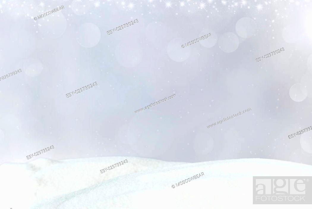 Stock Photo: Snow on abstract silver bokeh background.