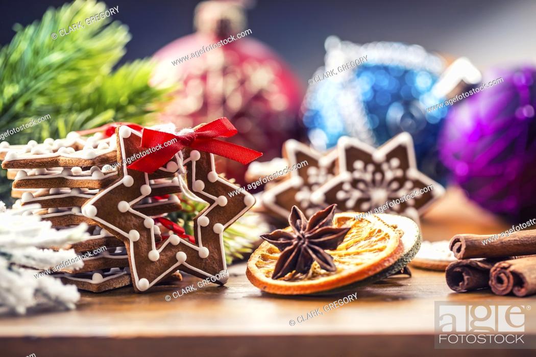 Stock Photo: Christmas homemade gingerbread cookies with various decorations.