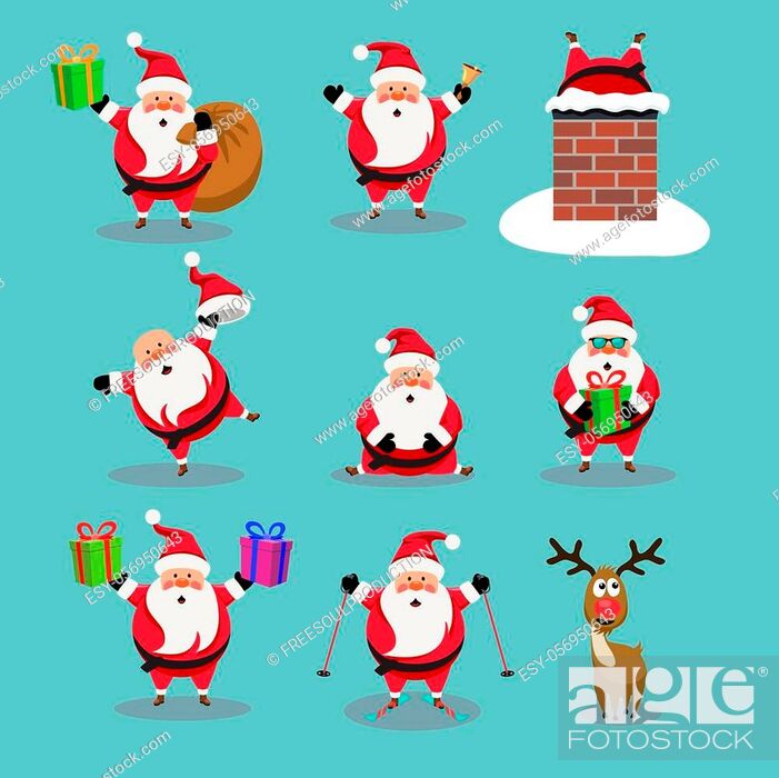 vector christmas collection of cute cartoons of santa claus and red nosed  reindeer, rudolph, Stock Vector, Vector And Low Budget Royalty Free Image.  Pic. ESY-056950643 | agefotostock