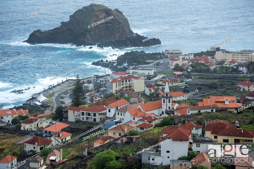 Stock Photo: the Town of Porto Moniz on the Island of Madeira in the Atlantic Ocean of Portugal. Madeira, Porto Moniz, April, 2018.