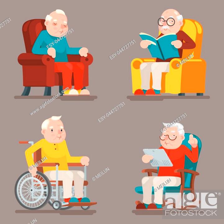 Grandfather Old Man Characters Sit Sleep Web Surfing Read Armchair  Wheelchair Adult Icons Cartoon..., Stock Vector, Vector And Low Budget  Royalty Free Image. Pic. ESY-044727751 | agefotostock