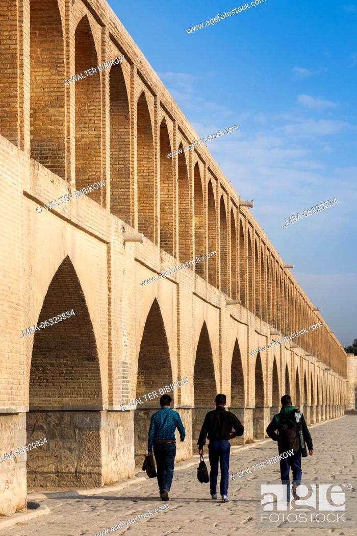 Stock Photo: Iran, Central Iran, Esfahan, Si-o-Seh Bridge, dawn.