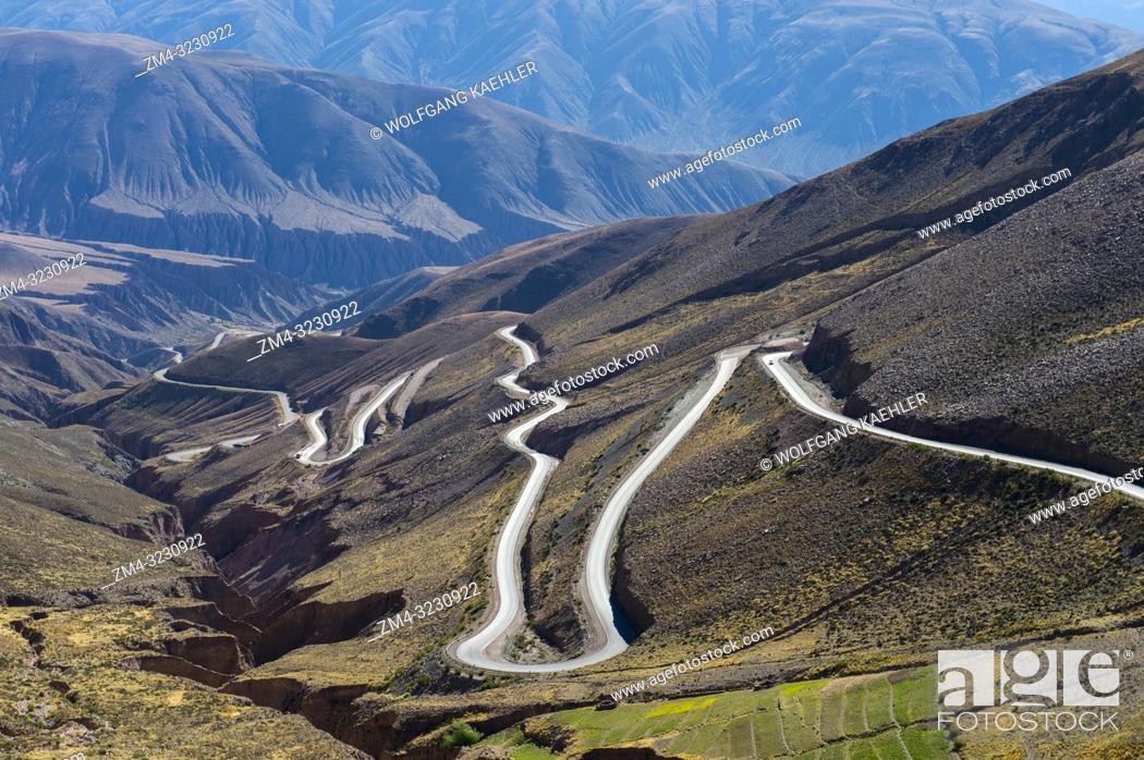 Stock Photo: View from Lipan Pass of Highway 52 in the Andes Mountains near Purmamarca, Jujuy Province, Argentina.