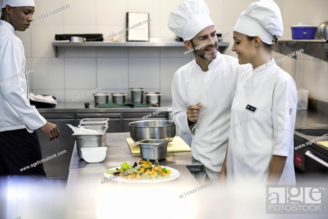 Stock Photo: Chefs working together in commercial kitchen.