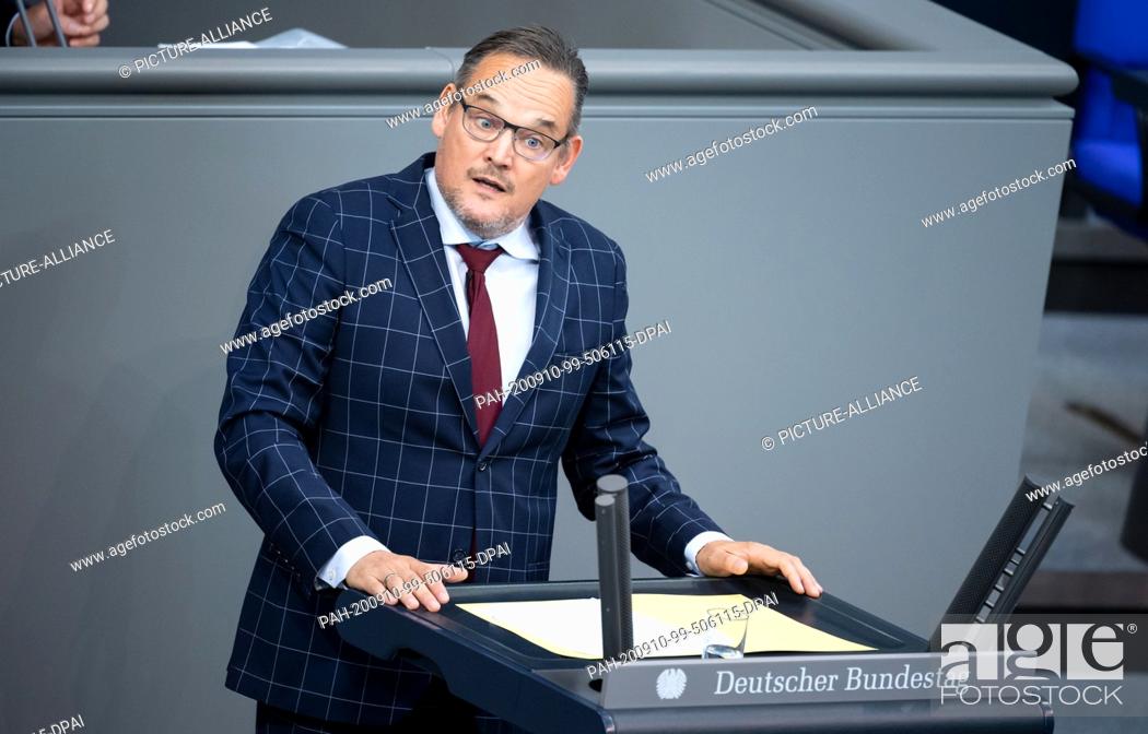 Stock Photo: 10 September 2020, Berlin: Martin Reichardt (AfD) speaks in the plenary session of the German Bundestag. The main topics of the 173rd session of the 19th.