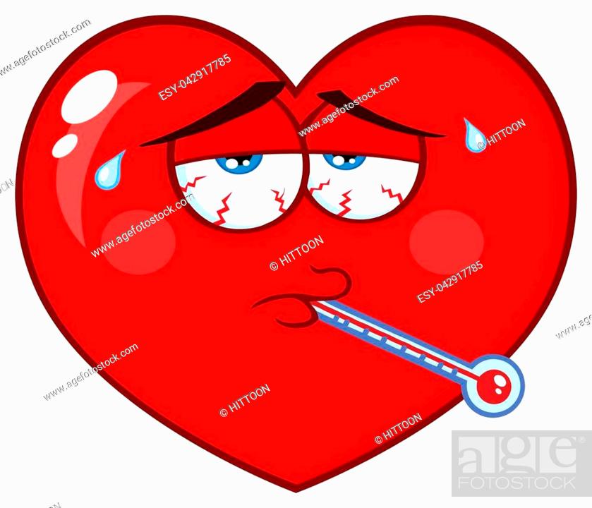 Sick Red Heart Cartoon Emoji Face Character With Tired Expression And  Thermometer, Stock Vector, Vector And Low Budget Royalty Free Image. Pic.  ESY-042917785 | agefotostock