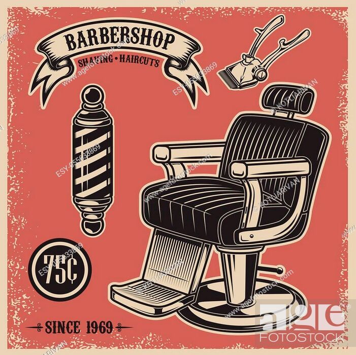 Barber shop poster template. Barber chair and tools on grunge background,  Stock Vector, Vector And Low Budget Royalty Free Image. Pic. ESY-055633869  | agefotostock