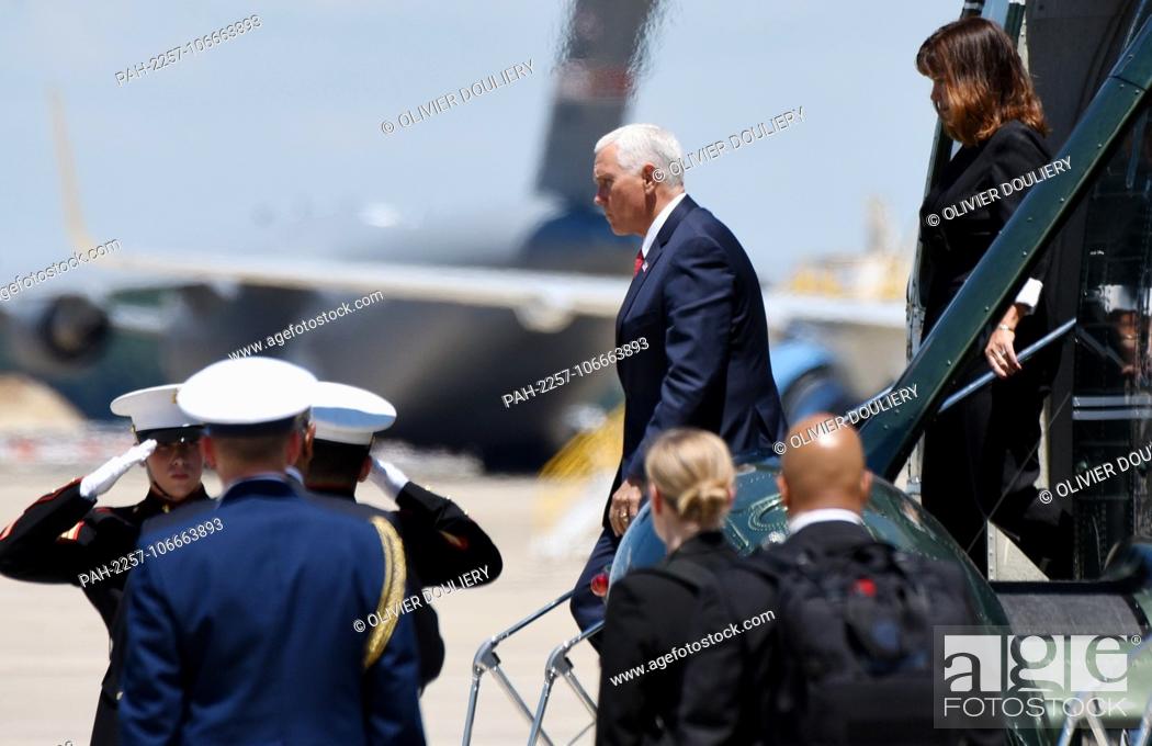 Stock Photo: United States Vice President Mike Pence and Second Lady Karen Pence arrive at Joint Airforce Base Andrews to pay their respects to the family of fallen United.