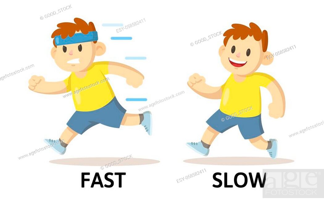 Words fast and slow opposites flashcard with running cartoon boy  characters, Stock Vector, Vector And Low Budget Royalty Free Image. Pic.  ESY-058582411 | agefotostock