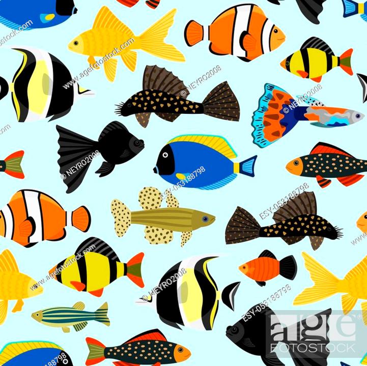 Fishes seamless pattern. Cute cartoon aquarium fish animals background for  kids vector illustration..., Stock Vector, Vector And Low Budget Royalty  Free Image. Pic. ESY-053188798 | agefotostock