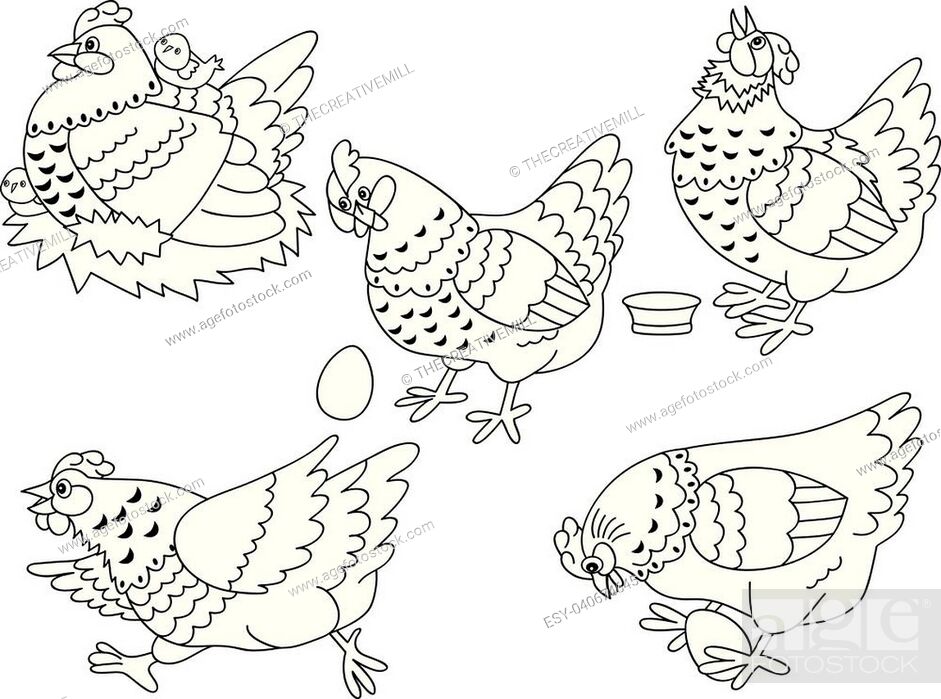 Vector set of black and white cute cartoon hens, chickens and eggs, Stock  Vector, Vector And Low Budget Royalty Free Image. Pic. ESY-040674645 |  agefotostock