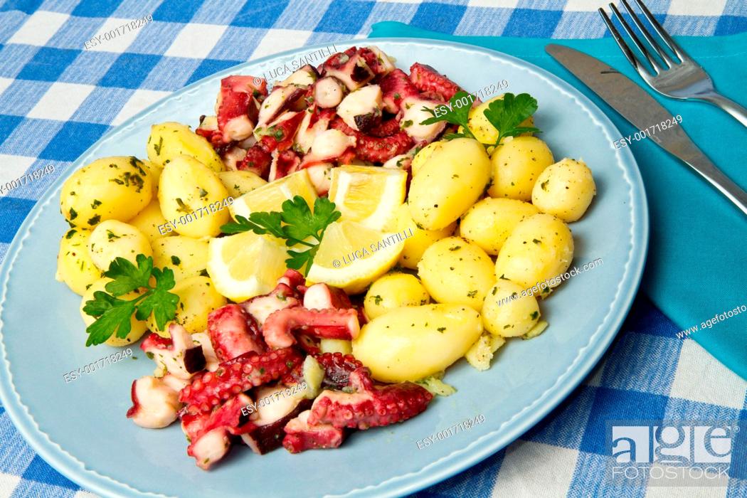 Stock Photo: octopus with potatoes.
