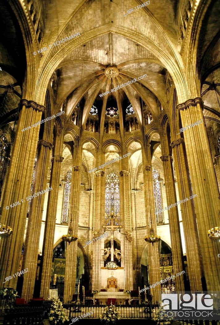 Cathedral, nave, Catalan gothic, Barri Gòtic, Barcelona, Catalonia, Spain,  Europe, Stock Photo, Picture And Rights Managed Image. Pic. IBR-1104657 |  agefotostock