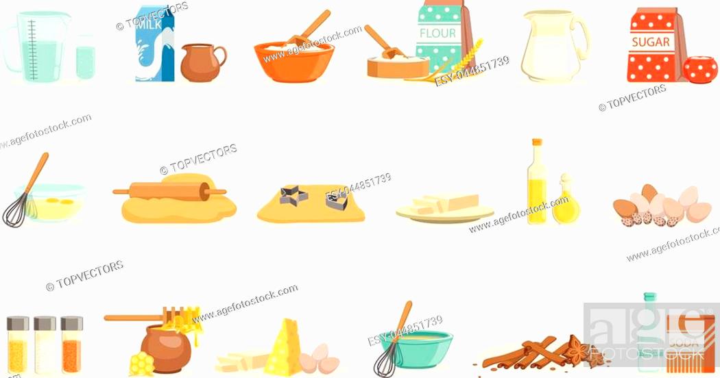 Baking Ingredients And Kitchen Tools And Utensils Set Of Realistic Cartoon  Vector Illustrations With..., Stock Vector, Vector And Low Budget Royalty  Free Image. Pic. ESY-044851739 | agefotostock