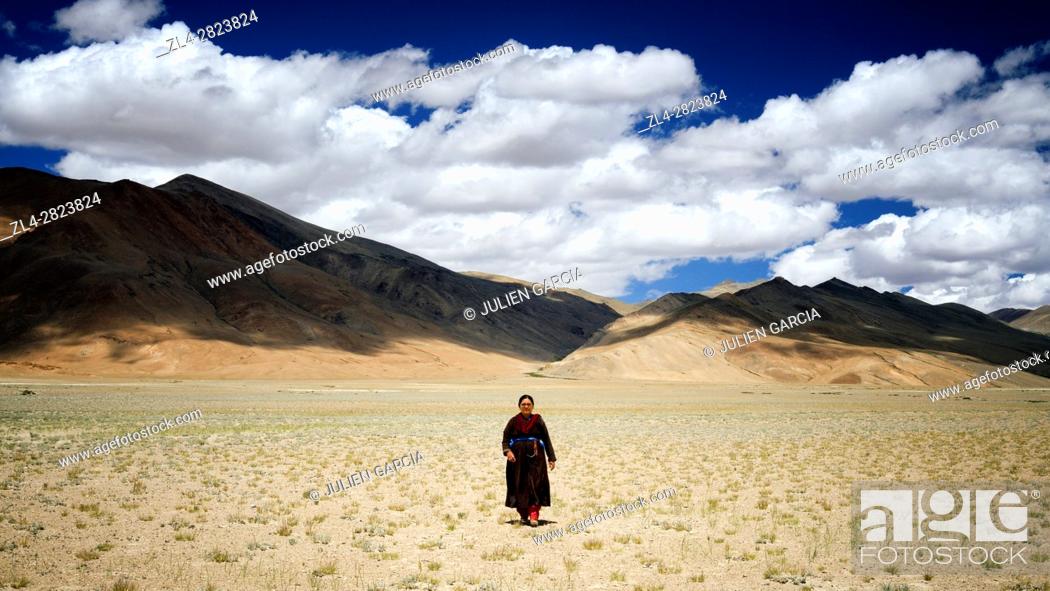 Stock Photo: India, Jammu and Kashmir State, Himalaya, Ladakh, high-altitude plateau of Changthang (Changtang), Rupshu valley, Rumtse to Tso Moriri trek.