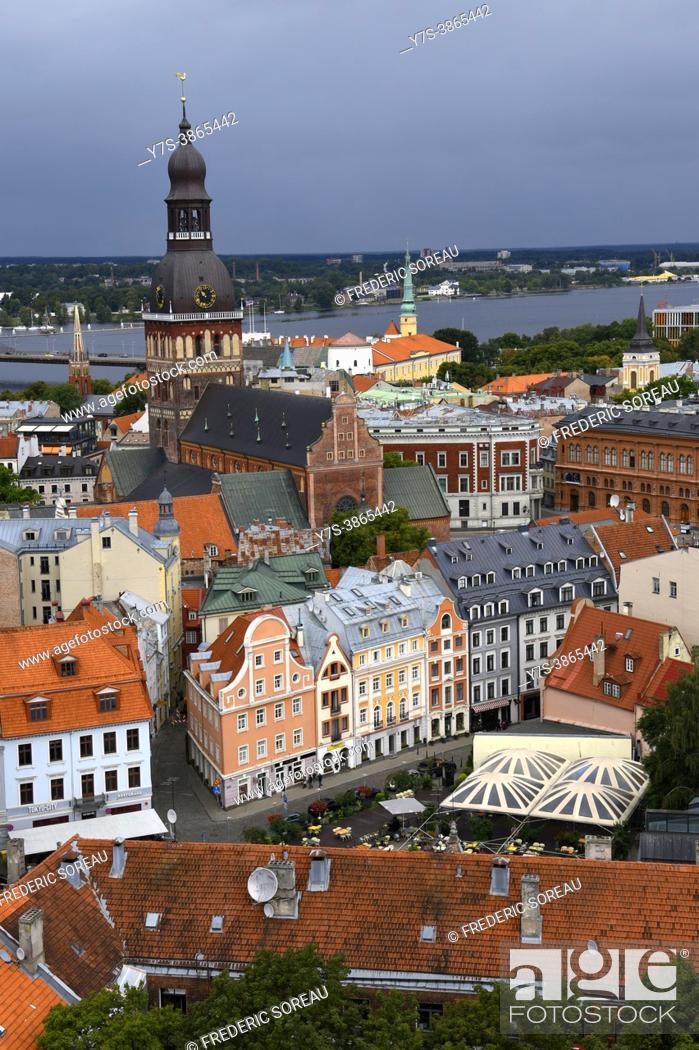 Stock Photo: View over Old Town of Riga, Latvia.