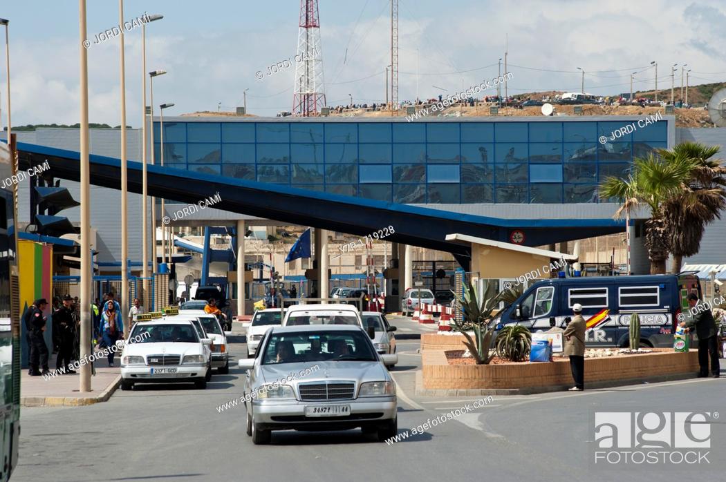 Stock Photo: The Tarajal border checkpoint between Ceuta and Morocco  Spain.