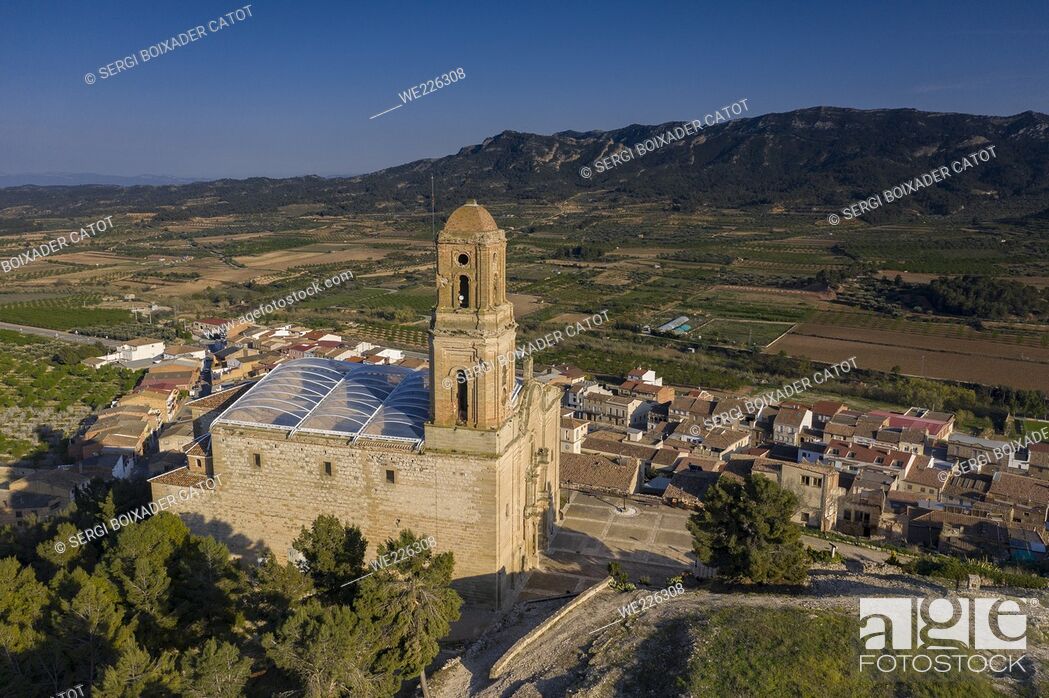 Stock Photo: Aerial view of the Corbera d'Ebre old town (Poble Vell in catalan) which was destroyed during the Battle of the Ebro, in the Spanish Civil War (Corbera d'Ebre.