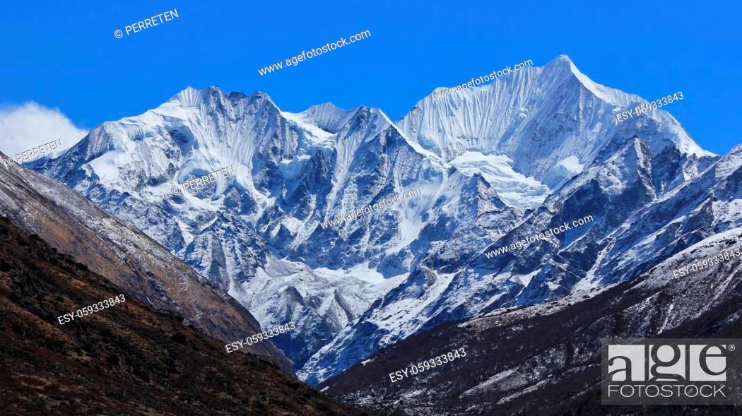 Stock Photo: Glacier covering parts of mount Gangchenpo, Langtang Himal, Nepal.
