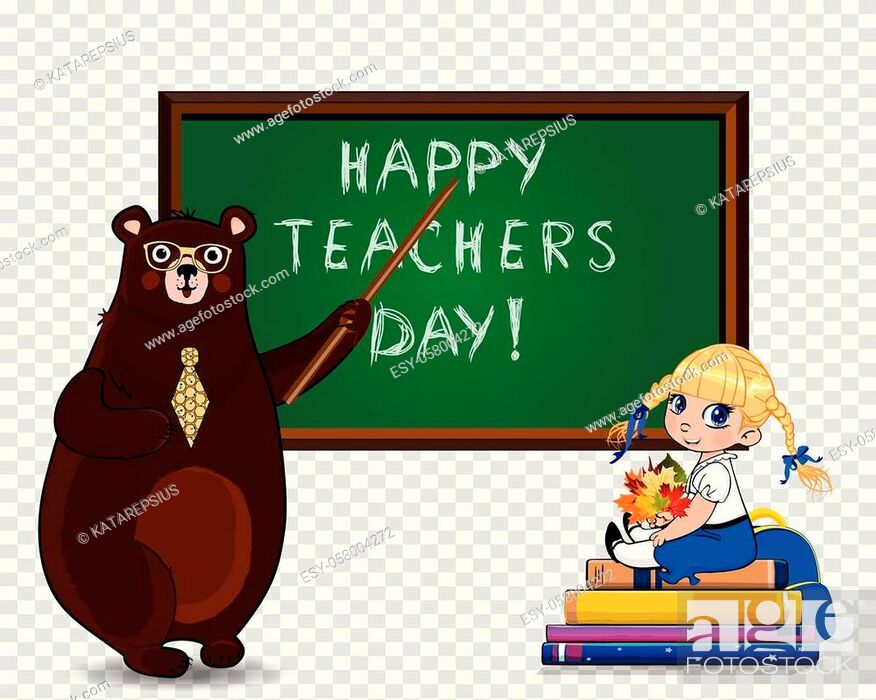 Happy teachers day vector illustration, clip art of cartoon bear teacher in  glasses and tie holding..., Stock Vector, Vector And Low Budget Royalty  Free Image. Pic. ESY-058004272 | agefotostock