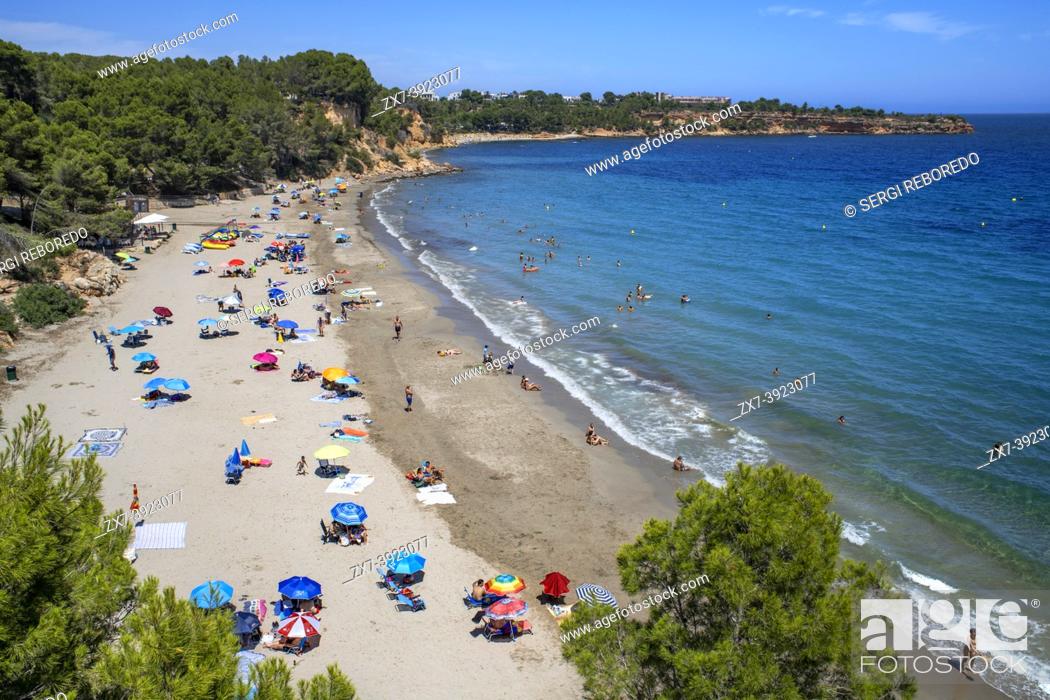 Stock Photo: Platja de Cap Roig Beach. Cami de Ronda, a Coastal Path along Costa Daurada, Catalonia Spain. Sand path beetwen l'Ampolla and l'ametlla de Mar. .