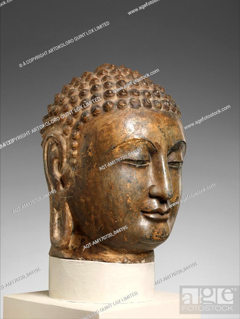 Stock Photo: åŒ—é½Š å—éŸ¿å ‚å±±çŸ³çªŸ å½©ç¹ªçŸ³é›•ä½›é ­åƒï¼ˆçŸ³ç°å²©ï¼‰, Head of a Buddha, Northern Qi dynasty (550â€“577), ca. 565â€“75, China (Southern Xiangtangshan).