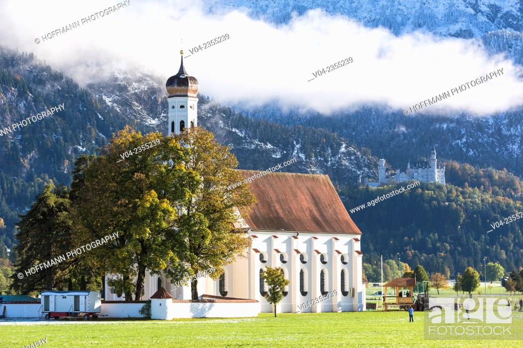 Stock Photo: Beautiful Pilgrimage Church St. Coloman near Schwangau, Bavaria, Germany, Europe.
