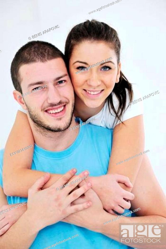 Stock Photo: happy young couple fitness workout and fun.