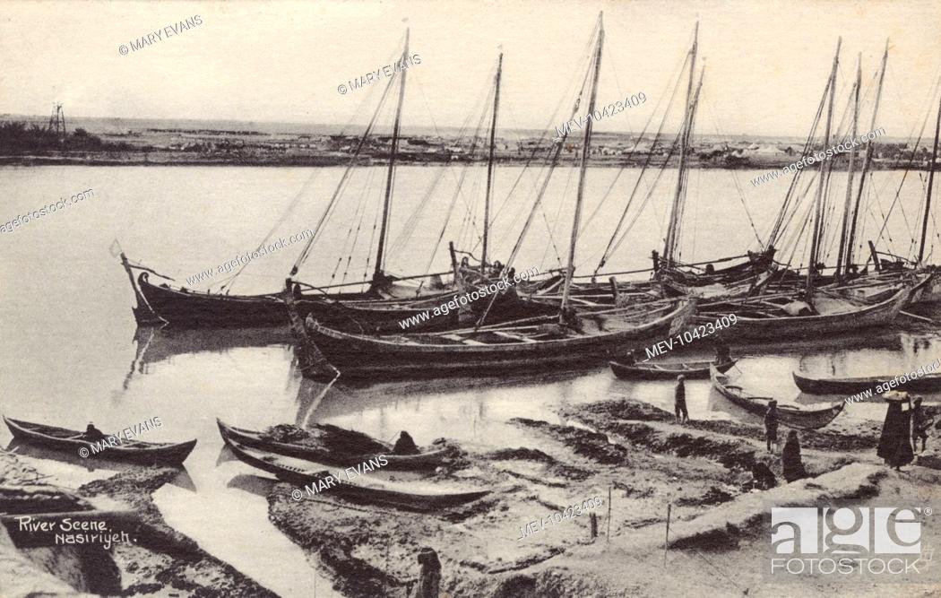 Stock Photo: Nasiriyah (also spelled Nassiriya or Nasiriya) in Iraq. The city lies on the Euphrates River (pictured here).