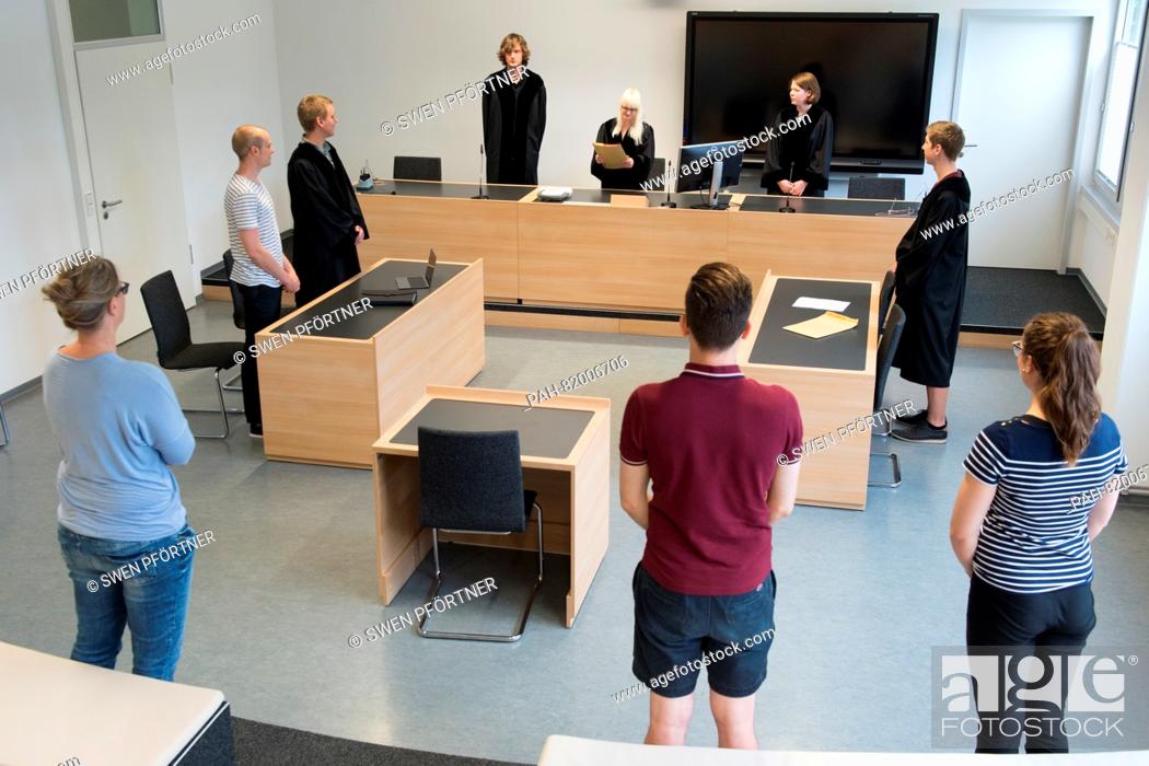 Stock Photo: Students replicate a trial in the new court laboratory at the university of Goettingen in Goettingen, Germany, 12 July 2016.