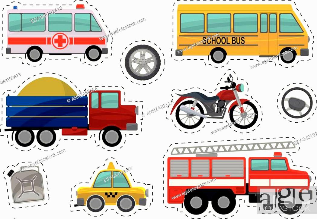 Cartoon kids car toys illustration. Flat vector icons of ambulance, school  bus, truck, lorry, Stock Vector, Vector And Low Budget Royalty Free Image.  Pic. ESY-043192413 | agefotostock