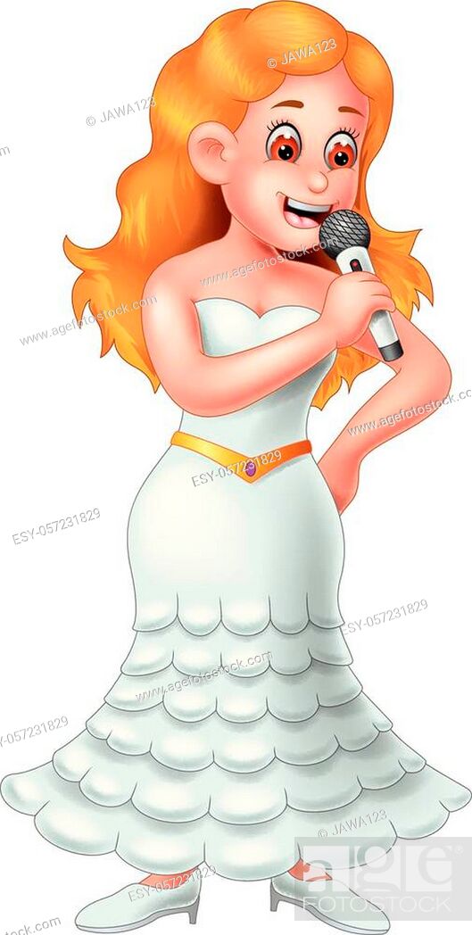 Funny Girl In White Dress Singing Cartoon For Your Design, Stock Vector,  Vector And Low Budget Royalty Free Image. Pic. ESY-057231829 | agefotostock