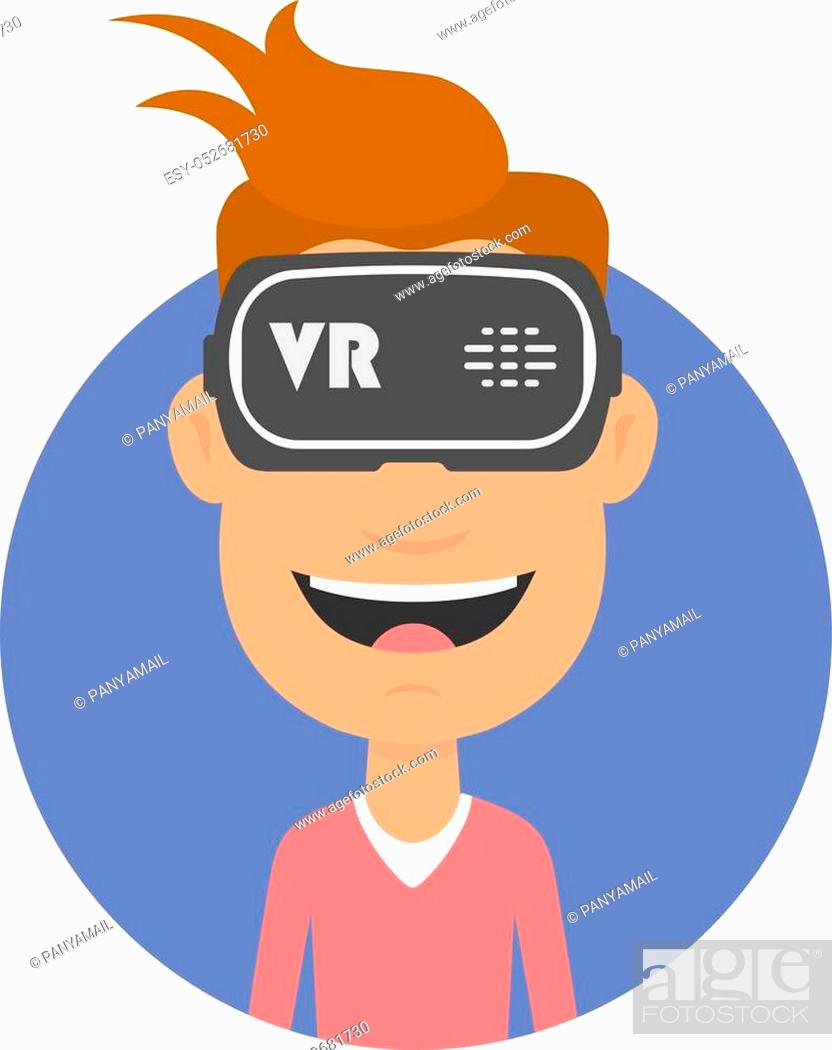 Joyful and happy man in virtual reality headset. Gaming Cyber technologies,  Stock Vector, Vector And Low Budget Royalty Free Image. Pic. ESY-052681730  | agefotostock