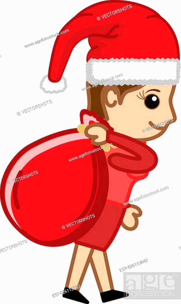 Drawing Art of Cute Cartoon Santa Claus Girl with Gift Bag Vector  Illustration, Stock Vector, Vector And Low Budget Royalty Free Image. Pic.  ESY-026113842 | agefotostock
