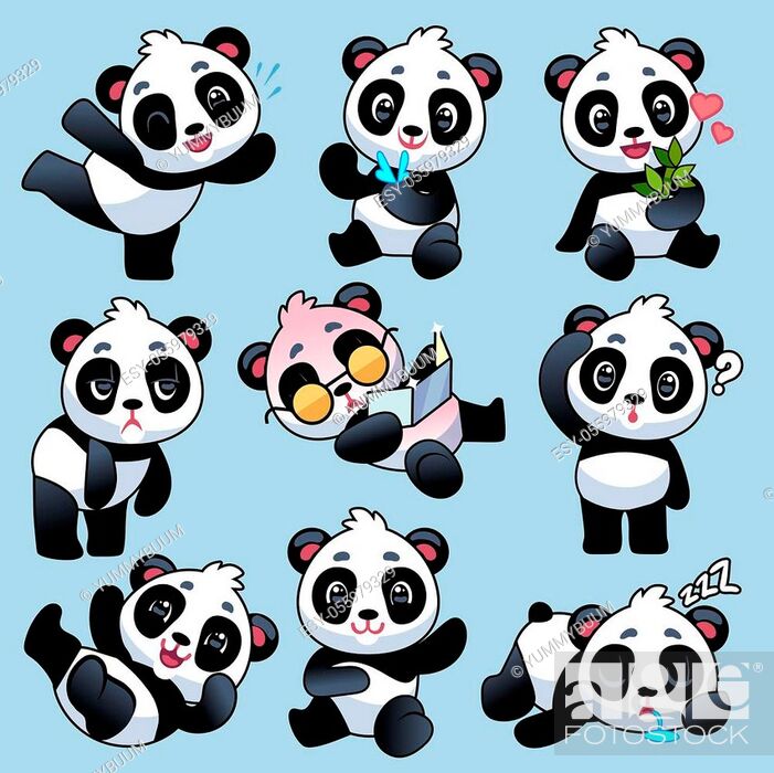 Panda. Cute asian bears in different poses, eating bamboo stem and  sleeping, playing in or jungle, Stock Vector, Vector And Low Budget Royalty  Free Image. Pic. ESY-055979329 | agefotostock
