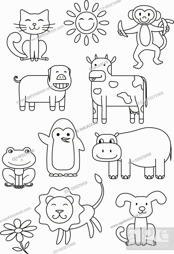Cartoon animals coloring book for children. Vector print ready A4 page,  Stock Vector, Vector And Low Budget Royalty Free Image. Pic. ESY-053272408  | agefotostock