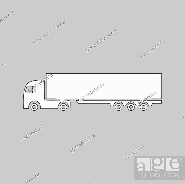 Stock Vector: Big Truck Simple line vector button. Thin line illustration icon. White outline symbol on grey background.