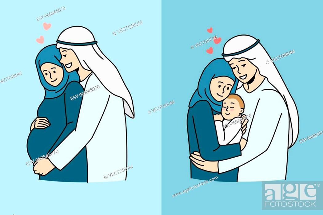 Islamic and arabic family concept. Happy young arabian family wirh pregnant  wife and then with small..., Stock Photo, Picture And Low Budget Royalty  Free Image. Pic. ESY-060845070 | agefotostock