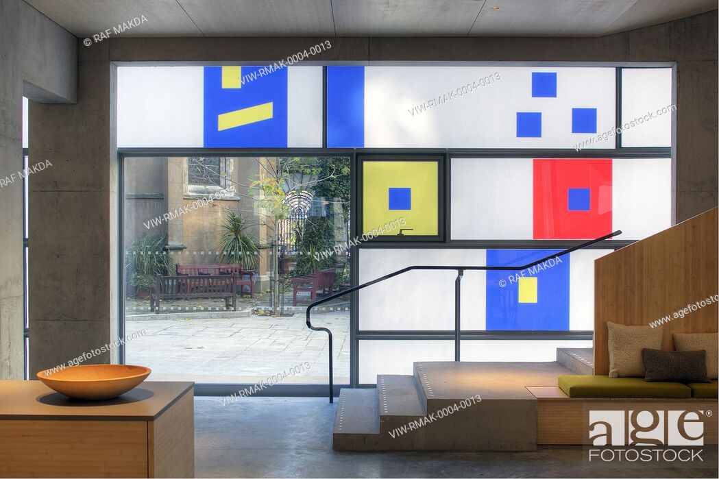 Stock Photo: Window to courtyard area beyond. Maggies Centre, St Bartholomews Hospital, EC1A 7BC, United Kingdom. Architect: Steven Holl Architects, 2017.