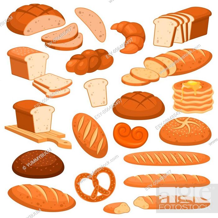 Cartoon bread. Bakery rye products, wheat and whole grain sliced bread,  Stock Vector, Vector And Low Budget Royalty Free Image. Pic. ESY-056485497  | agefotostock