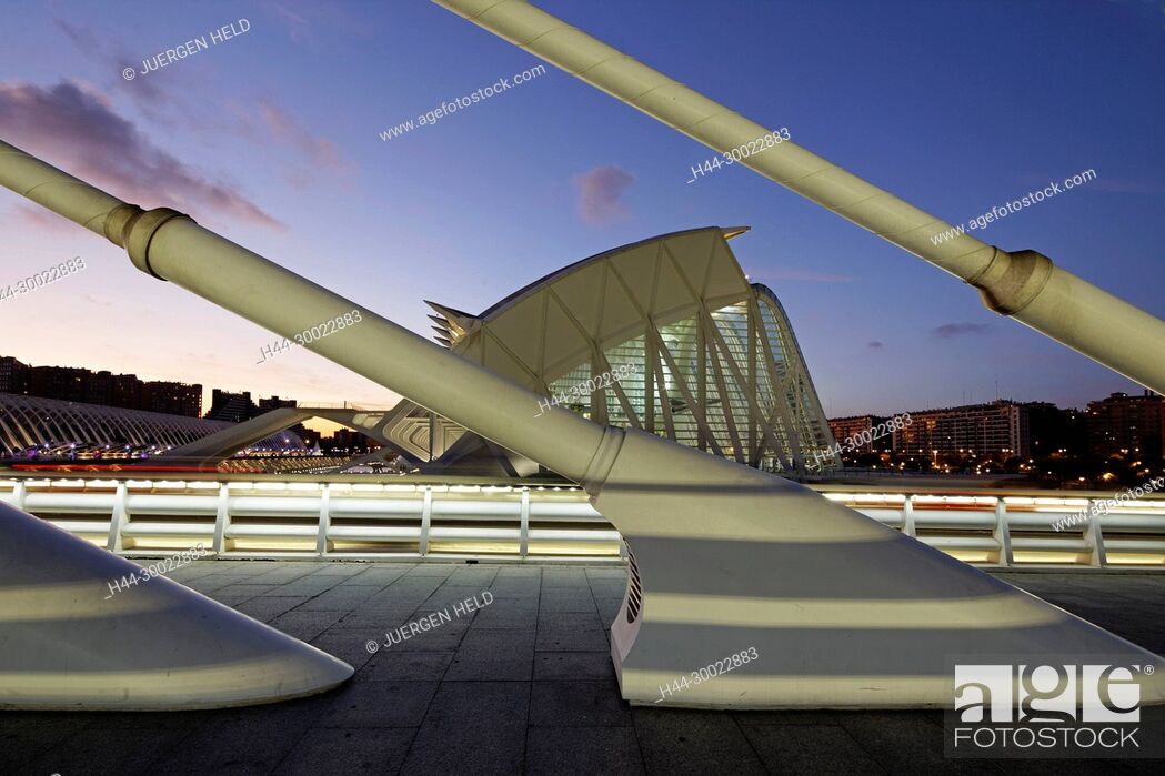 Stock Photo: City of sciences and arts by architect Santiago Calatrava, Valencia , Spain,.