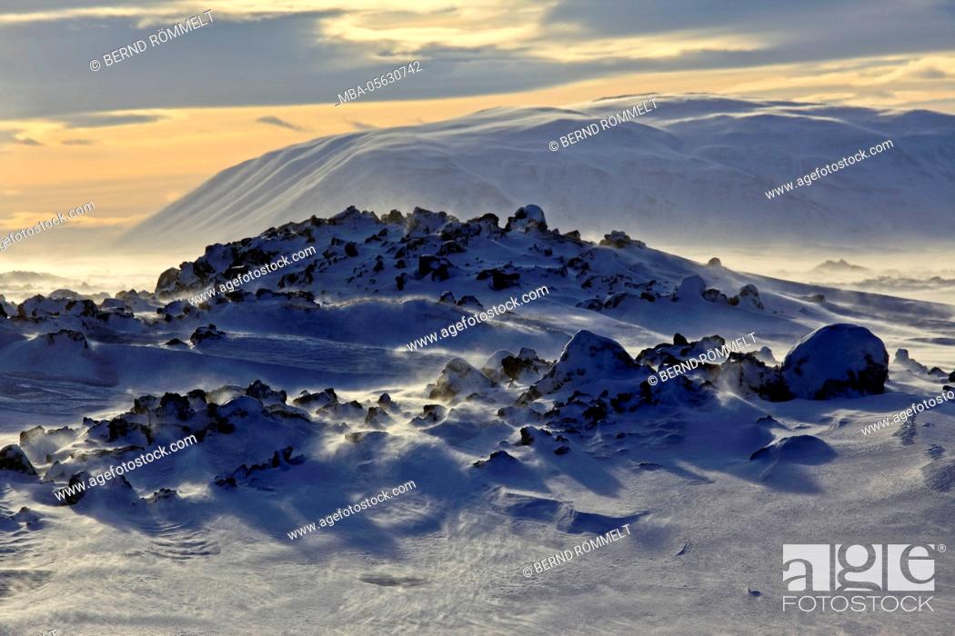 Stock Photo: Iceland, Iceland, north-east, region of Myvatn, winter tower, weather, stormily, wind in the lake Myvatn.