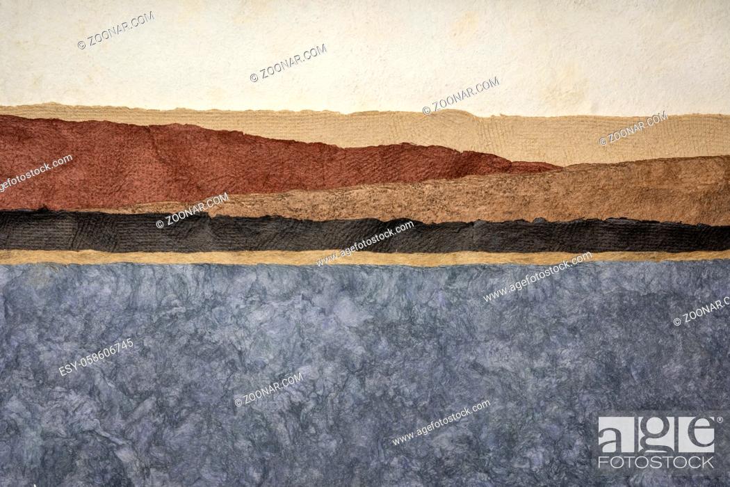 Stock Photo: abstract landscape in earth tones created with amate bark papers handmade in Mexico from Amate, Nettle, and Mulberry trees.