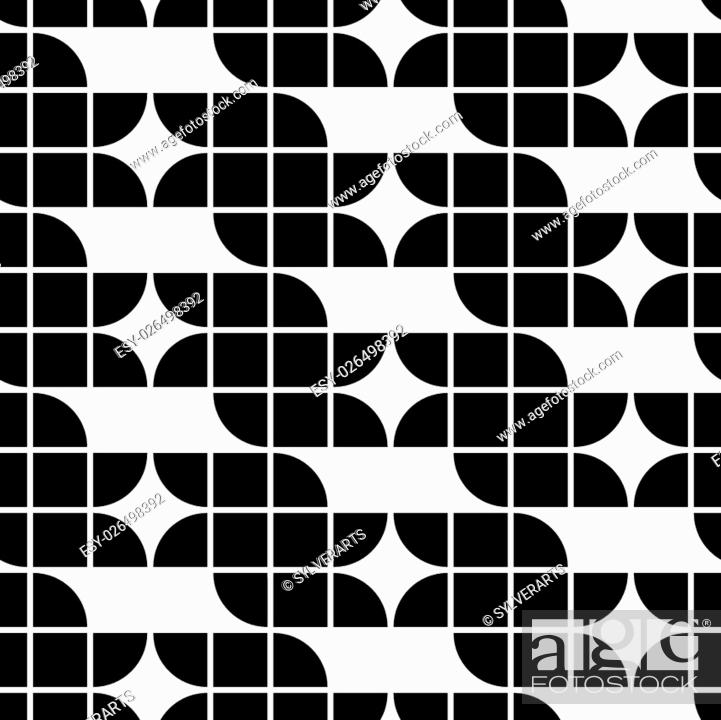 Stock Vector: Black and white geometric abstract seamless pattern, contrast regular squared background.