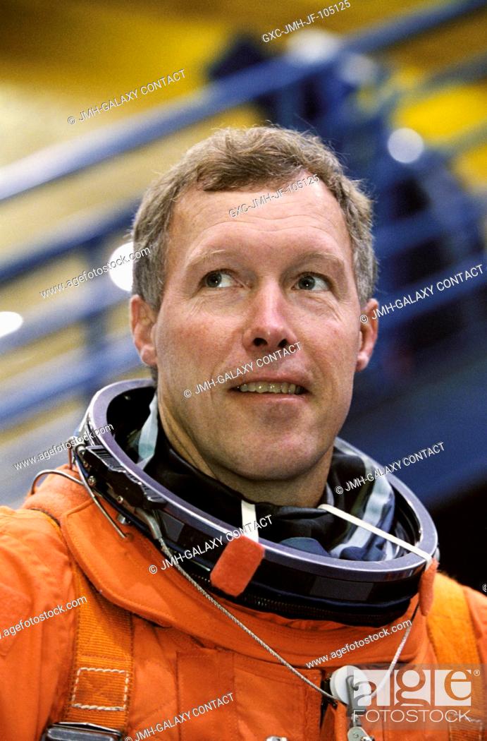Stock Photo: Astronaut Dominic L. Gorie, STS-108 mission commander, wearing a training version of the full-pressure launch and entry suit.