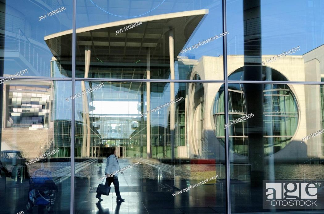 Stock Photo: Paul-Loebe-Haus building with reflection of the Marie-Elisabeth-Lueders-Haus building, Regierungsviertel government district, Berlin, Germany, Europe.