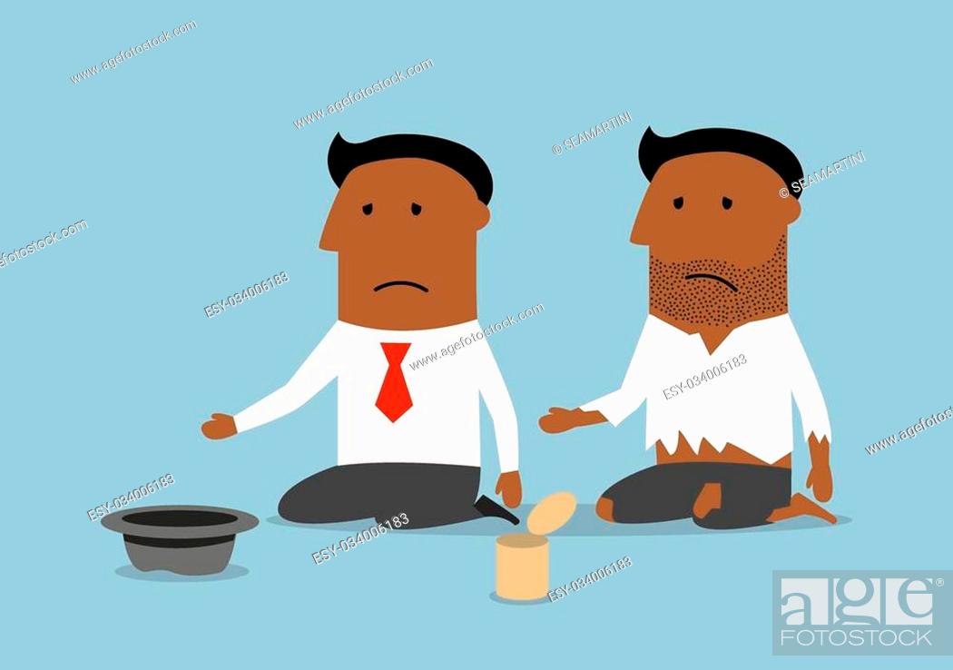 Cartoon bankrupt black businessman is sitting near dirty beggar man and  asking for money, Stock Vector, Vector And Low Budget Royalty Free Image.  Pic. ESY-034006183 | agefotostock